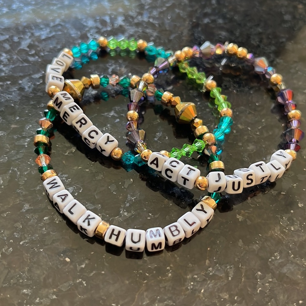 Beautiful Handmade Word Bracelets ACT JUSTLY LOVE MERCY WALK HUMBLY *set‎ of 3*